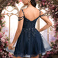 Kelsie A-line V-Neck Short Tulle Lace Homecoming Dress With Sequins DEP0025642