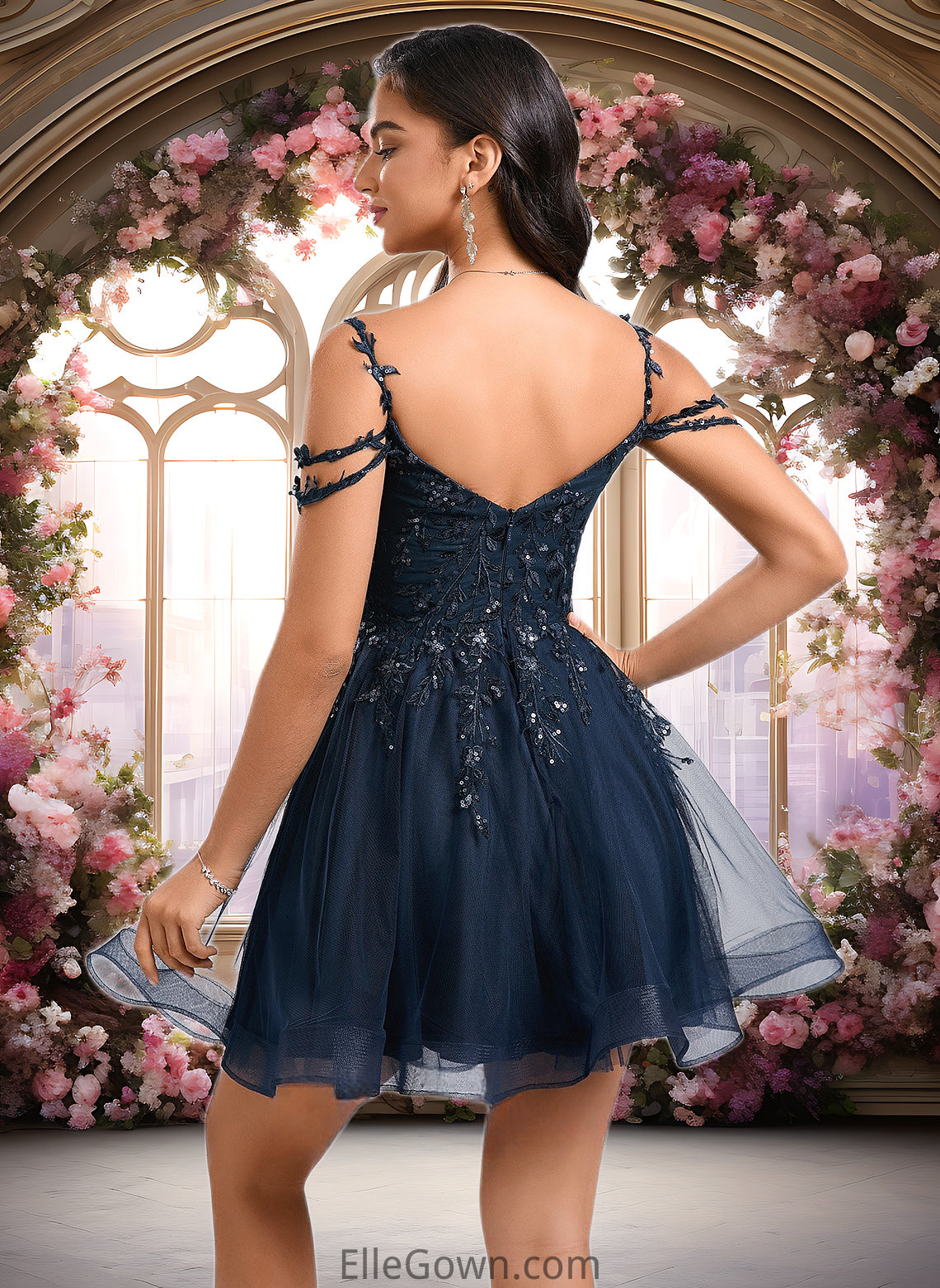 Kelsie A-line V-Neck Short Tulle Lace Homecoming Dress With Sequins DEP0025642