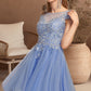 Yamilet A-line Scoop Short/Mini Tulle Homecoming Dress With Beading Appliques Lace DEP0020547