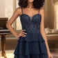 Katelynn A-line Sweetheart Short/Mini Chiffon Lace Homecoming Dress With Beading Sequins DEP0020576