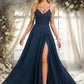 Noelle A-line V-Neck Floor-Length Chiffon Prom Dresses With Pleated DEP0025830