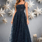 Kelsie A-line Square Floor-Length Organza Lace Floral Prom Dresses With Sequins DEP0025844