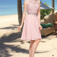 Paisley A-line High Neck Knee-Length Chiffon Lace Homecoming Dress With Beading Sequins DEP0020596