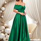 Evangeline Ball-Gown/Princess Off the Shoulder Floor-Length Satin Prom Dresses DEP0025871