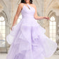 Lynn Ball-Gown/Princess Asymmetrical One Shoulder Floor-Length Tulle Prom Dresses DEP0025867