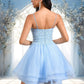 Mildred A-line V-Neck Short Lace Tulle Homecoming Dress With Rhinestone Sequins DEP0025658