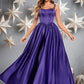 Brynlee Ball-Gown/Princess Scoop Floor-Length Satin Prom Dresses With Appliques Lace Beading DEP0025865