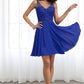 Micah A-line V-Neck Short/Mini Chiffon Lace Homecoming Dress With Beading DEP0020563