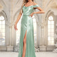 Daniela A-line Cowl Cold Shoulder Floor-Length Stretch Satin Bridesmaid Dress With Bow Ruffle DEP0025807