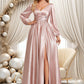 Iyana A-line V-Neck Floor-Length Stretch Satin Prom Dresses DEP0025880