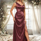 Miya A-line Asymmetrical Floor-Length Stretch Satin Bridesmaid Dress DEP0025828