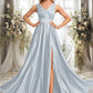 Susie A-line V-Neck Floor-Length Satin Prom Dresses DEP0025877