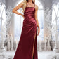 Stephany Trumpet/Mermaid Square Floor-Length Stretch Satin Prom Dresses With Ruffle DEP0025875