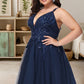 Gracie A-line V-Neck Short/Mini Tulle Homecoming Dress With Sequins DEP0020548