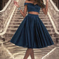 Maci A-line Off the Shoulder Sweetheart Knee-Length Satin Homecoming Dress DEP0020593