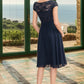 Jewel A-line Scoop Knee-Length Chiffon Lace Homecoming Dress With Bow DEP0020581