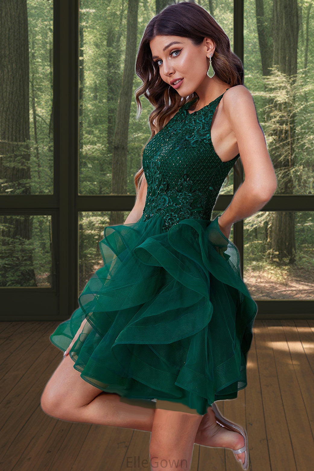 Tiffany Ball-Gown/Princess Scoop Short/Mini Lace Tulle Homecoming Dress With Sequins DEP0020537