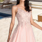 Lucile A-line V-Neck Short/Mini Tulle Homecoming Dress With Beading DEP0020538