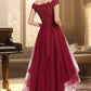 Jaylene A-line Off the Shoulder Asymmetrical Lace Tulle Homecoming Dress With Beading Bow Sequins DEP0020535