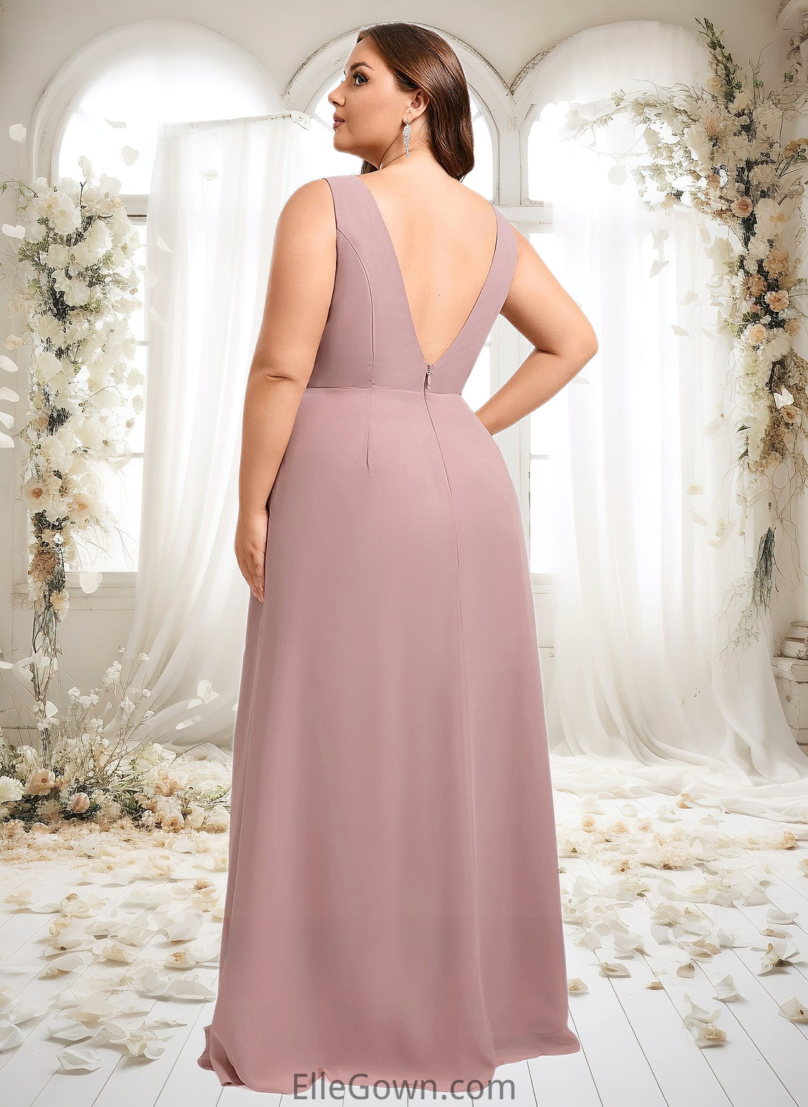 Erica A-line V-Neck Floor-Length Chiffon Bridesmaid Dress DEP0025820