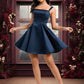 Baylee A-line Straight Short Satin Homecoming Dress With Bow DEP0025639