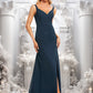 Christine Trumpet/Mermaid V-Neck Floor-Length Chiffon Prom Dresses With Ruffle DEP0025873