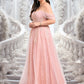 Dalia A-line Sweetheart Off the Shoulder Floor-Length Tulle Floral Lace Prom Dresses With Appliques Lace DEP0025870