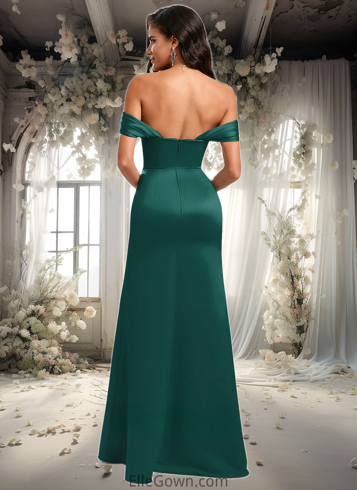 Genesis Trumpet/Mermaid Off the Shoulder Square Floor-Length Satin Prom Dresses With Ruffle DEP0025883