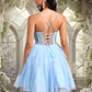 Janelle Ball-Gown/Princess Sweetheart Short Lace Tulle Homecoming Dress With Ruffle DEP0025707