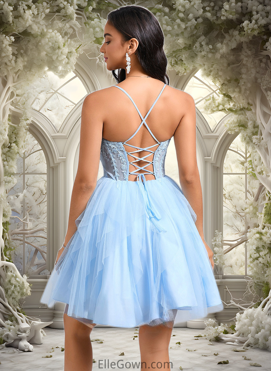 Janelle Ball-Gown/Princess Sweetheart Short Lace Tulle Homecoming Dress With Ruffle DEP0025707