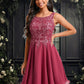 Alisson A-line Scoop Short Chiffon Homecoming Dress With Sequins Appliques Lace DEP0025681