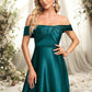 Ryleigh A-line Off the Shoulder Floor-Length Stretch Satin Prom Dresses DEP0025879