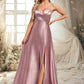 Arely A-line V-Neck Floor-Length Stretch Satin Bridesmaid Dress DEP0025822