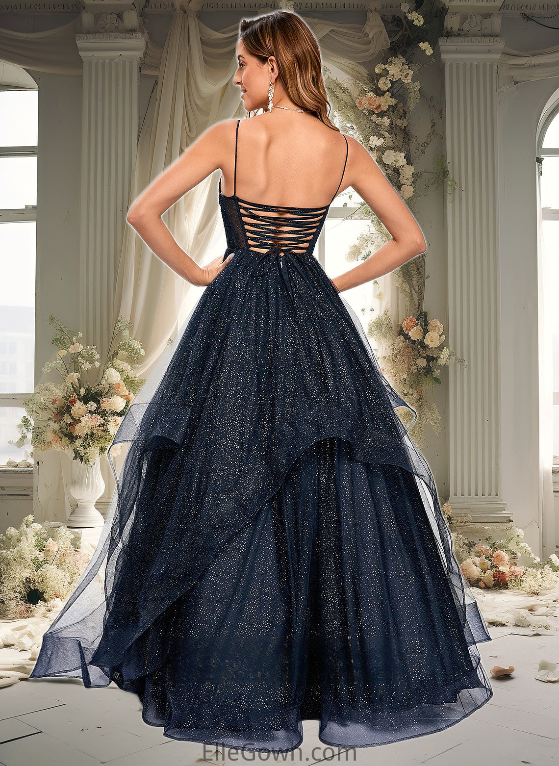 Maryjane Ball-Gown/Princess V-Neck Floor-Length Tulle Prom Dresses DEP0025863