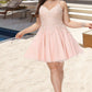 Lucile A-line V-Neck Short/Mini Tulle Homecoming Dress With Beading DEP0020538