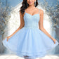 Mildred A-line V-Neck Short Lace Tulle Homecoming Dress With Rhinestone Sequins DEP0025658