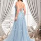 Margery Trumpet/Mermaid Straight Sweep Train Tulle Prom Dresses With Flower DEP0025866