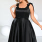 Dana A-line Square Knee-Length Satin Homecoming Dress With Bow DEP0020556