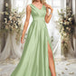 Susie A-line V-Neck Floor-Length Satin Prom Dresses DEP0025877