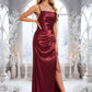 Stephany Trumpet/Mermaid Square Floor-Length Stretch Satin Prom Dresses With Ruffle DEP0025875