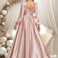 Iyana A-line V-Neck Floor-Length Stretch Satin Prom Dresses DEP0025880