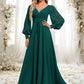 Alannah A-line V-Neck Floor-Length Chiffon Bridesmaid Dress DEP0025816