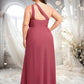 Annabella A-line One Shoulder Floor-Length Chiffon Bridesmaid Dress With Ruffle DEP0025824