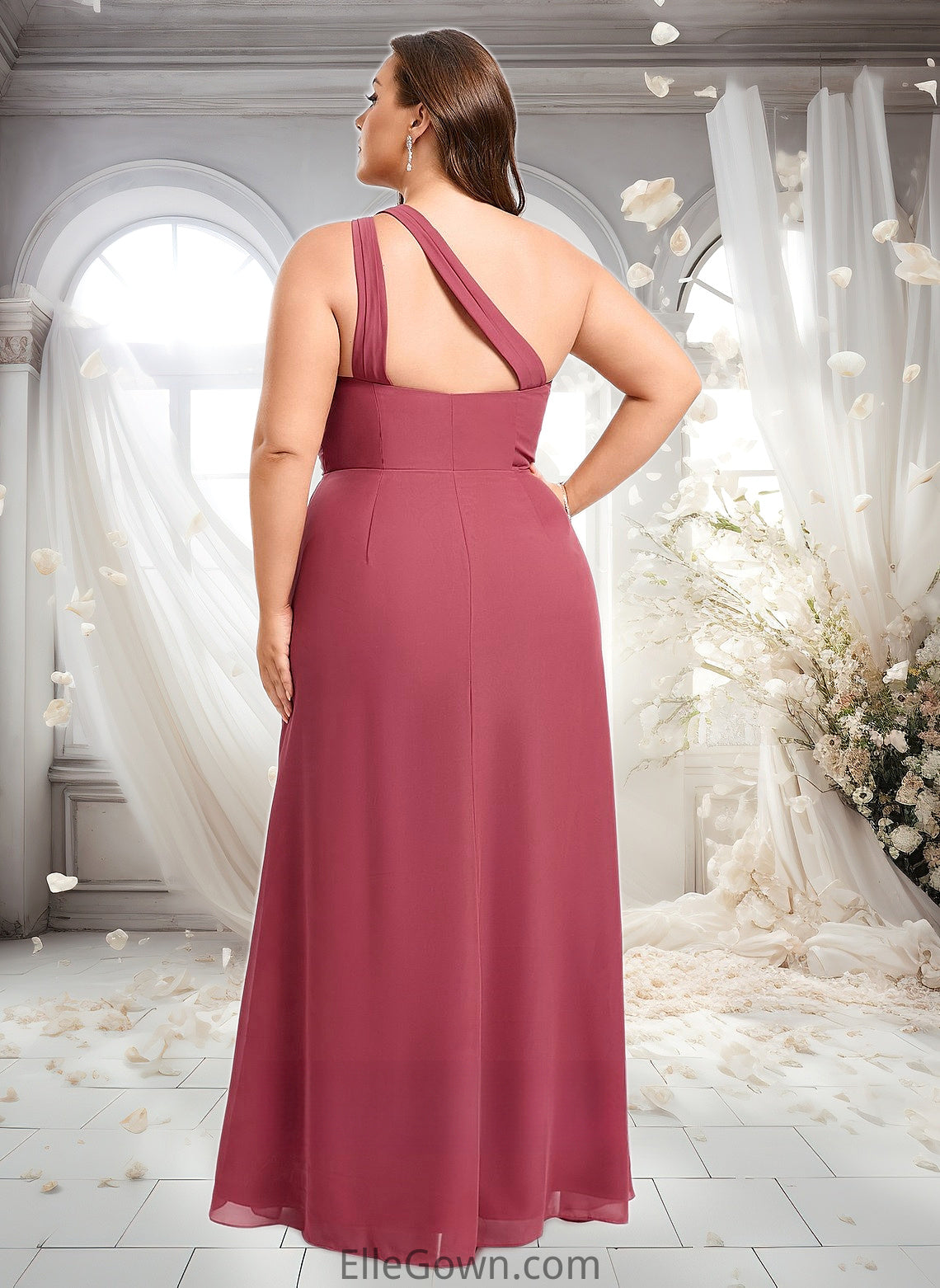 Annabella A-line One Shoulder Floor-Length Chiffon Bridesmaid Dress With Ruffle DEP0025824