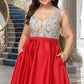 Yamilet A-line V-Neck Short/Mini Satin Homecoming Dress With Beading Sequins DEP0020569