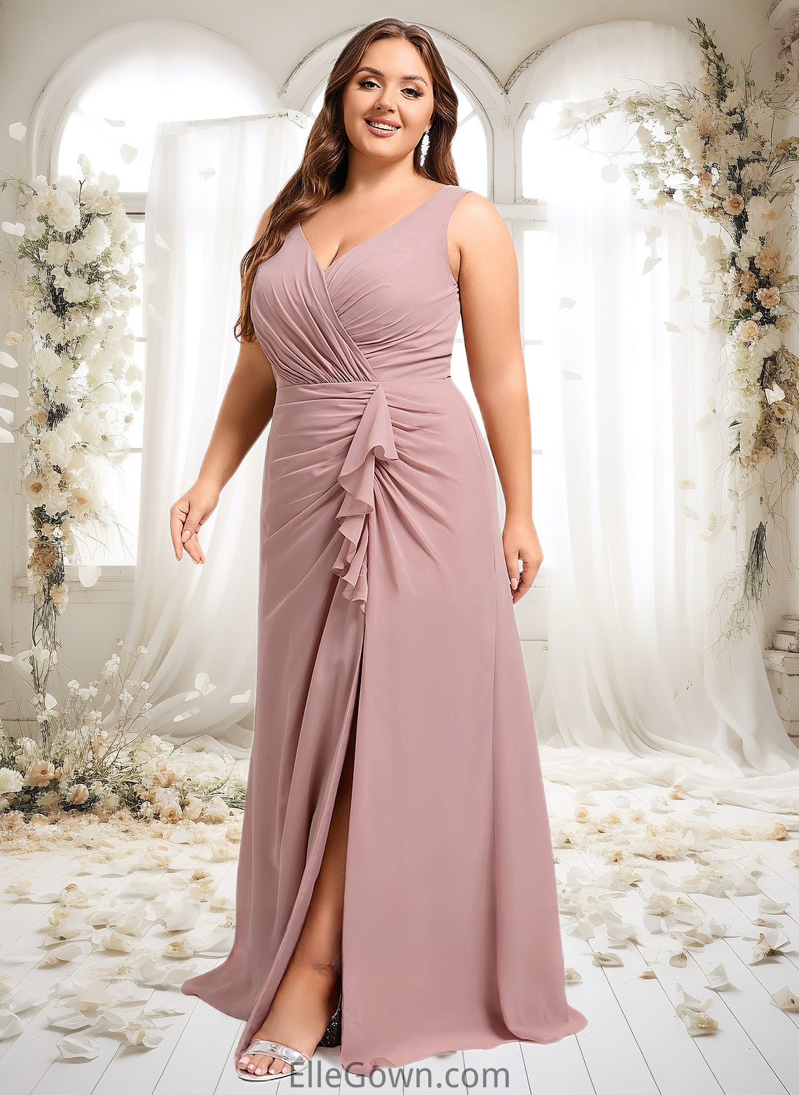 Erica A-line V-Neck Floor-Length Chiffon Bridesmaid Dress DEP0025820