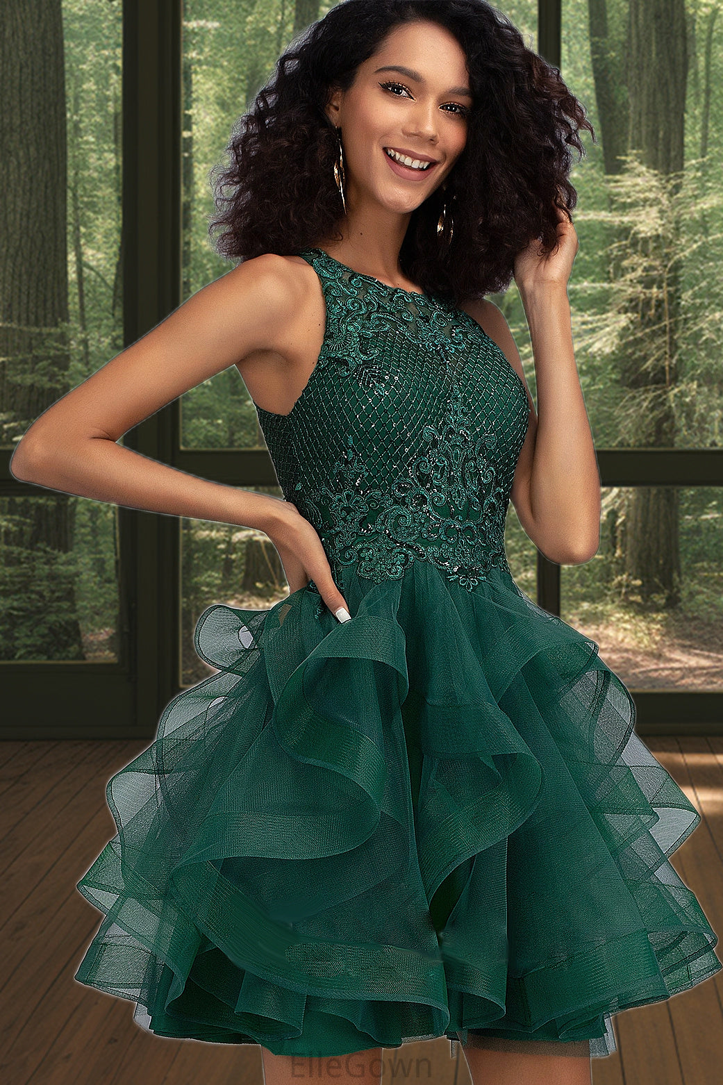 Tiffany Ball-Gown/Princess Scoop Short/Mini Lace Tulle Homecoming Dress With Sequins DEP0020537