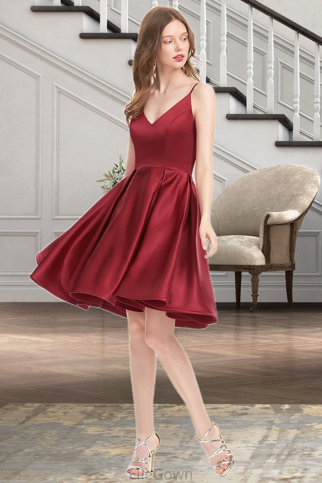 Ina A-line V-Neck Short/Mini Satin Homecoming Dress DEP0020542