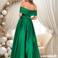 Evangeline Ball-Gown/Princess Off the Shoulder Floor-Length Satin Prom Dresses DEP0025871