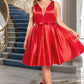 Nicola A-line V-Neck Short/Mini Satin Homecoming Dress With Bow DEP0020583